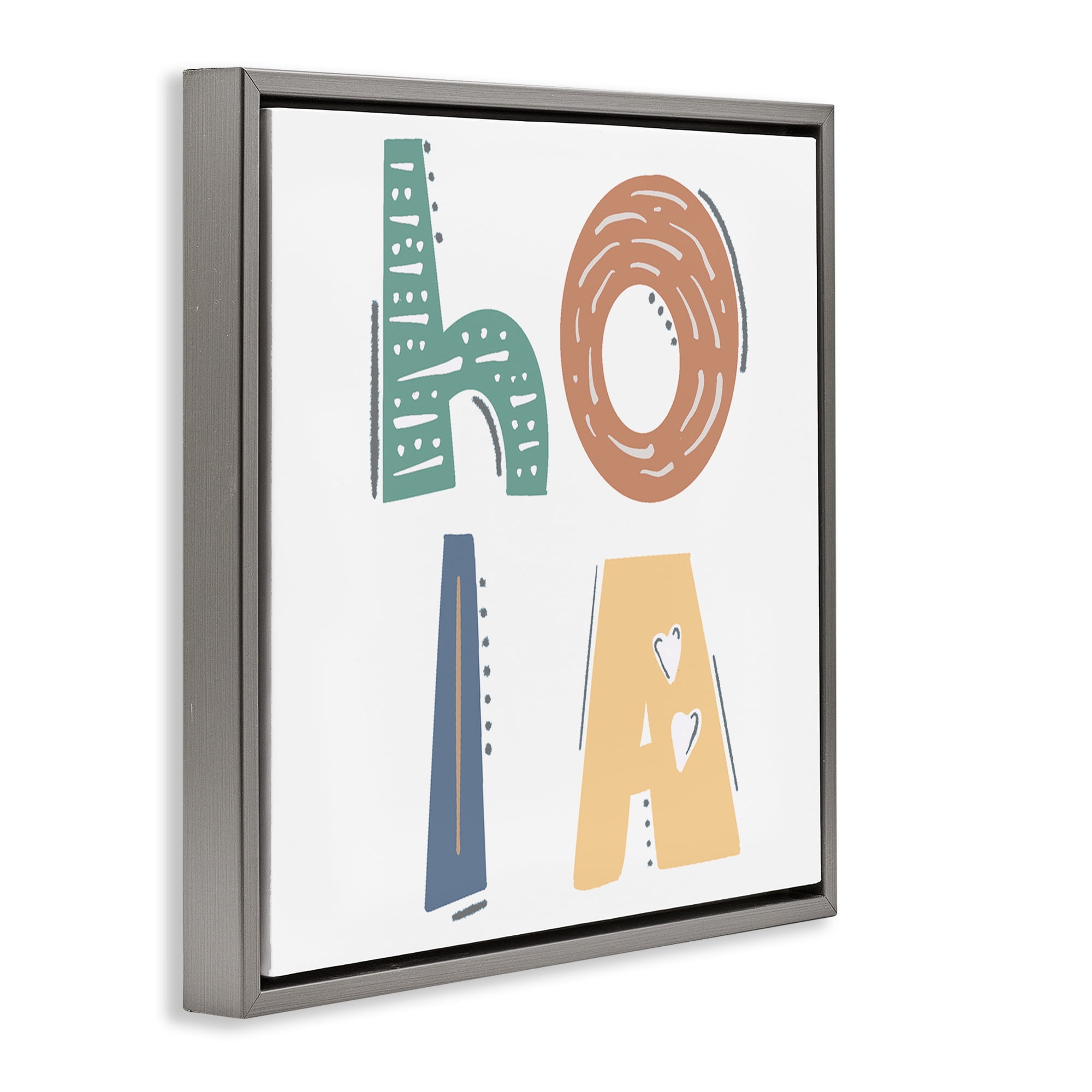Stupell Industries Hola con Tipografía Divertida Typography and Symbols Painting Gray Floater Framed Art Print Wall Art, 25 x 25
