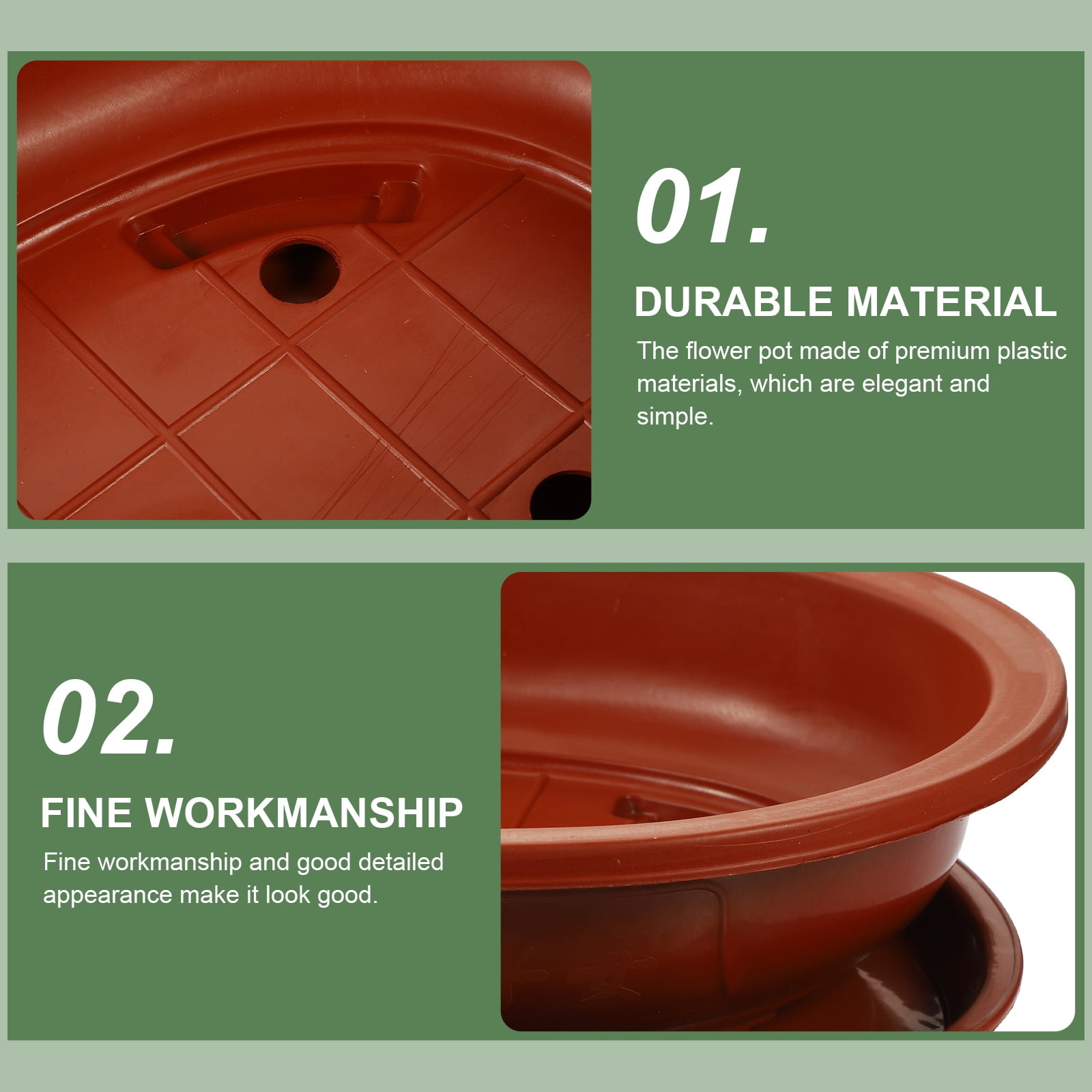 FRCOLOR 1Set Brown Oval Plastic Flower Pot Large Bonsai Planter with Drainage Holes for Indoor and Outdoor Gardening