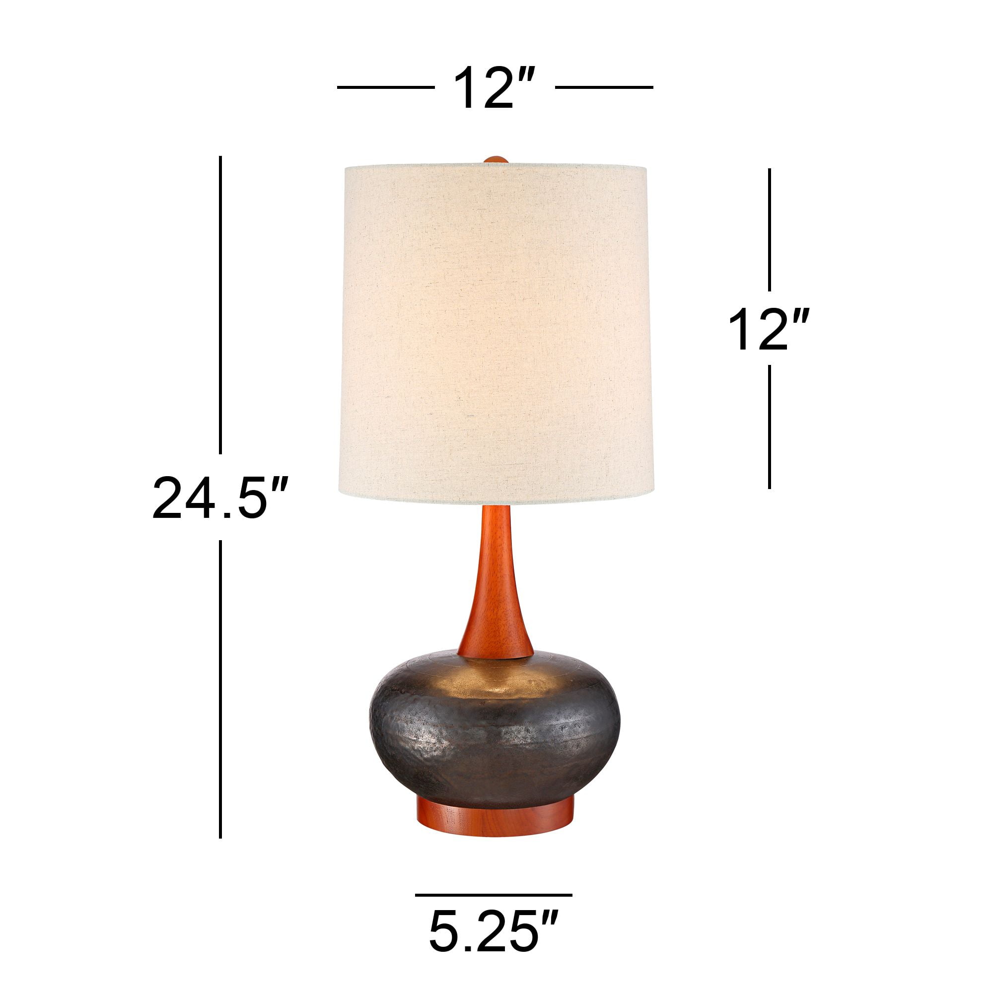 360 Lighting Andi Modern Mid Century Table Lamps 24 1/2" High Set of 2 Hammered Brown Ceramic Red Oak Off White Shade for Bedroom Living Room Desk