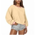 thumbnail image 2 of Fanxing Womens Oversized Sweatshirts Crewneck Long Sleeve Pullover 2025 Cute Color Block Casual Fleece Y2k Cropped Tops Beige M, 2 of 6