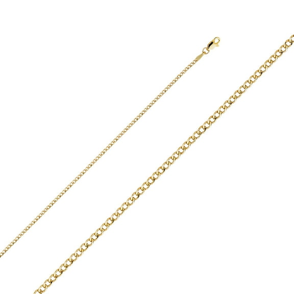 14k Yellow Gold-Hollow 2mm Diamond-Cut Cuban Curb Chain Link Necklace 20" Jewelry Female Unisex