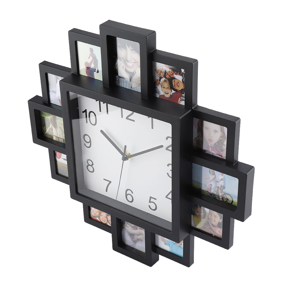 Horloge murale Cadre photo affichage temps analogique noir Photo LOVE décoration 
