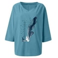thumbnail image 4 of YUNAFFT Womens Tops Casual Loose Fashion Women's Fashion Printed V- Neck Three Quarter Sleeve T-shirt Blouse Loose Tops On Sale, 4 of 5