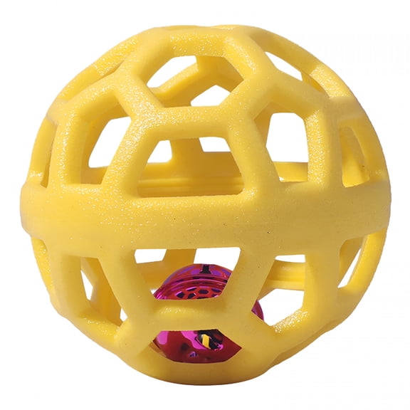 BESTSKY Hollow Balls Bells Inside,Dog Toys for Aggressive Chewers,Interactive Dog Toy Roller Tpr Plastic Rubber Dog Balls (Yellow,3.54In)