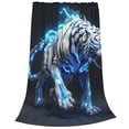 thumbnail image 2 of Honeii Futuristic Blue Light White Tiger Print Fleece Blanket - Throw Blanket for Bed, Sofa, Couch, Camping, and Travel , Microplush Ultra Soft Warm Blanket-60"x50", 2 of 7