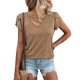 thumbnail image 1 of Camiseta de manga de pétalo para mujer, informal, con cuello en V, color liso, elegante, holgada, camiseta básica de verano, color caqui XL, 1 of 7