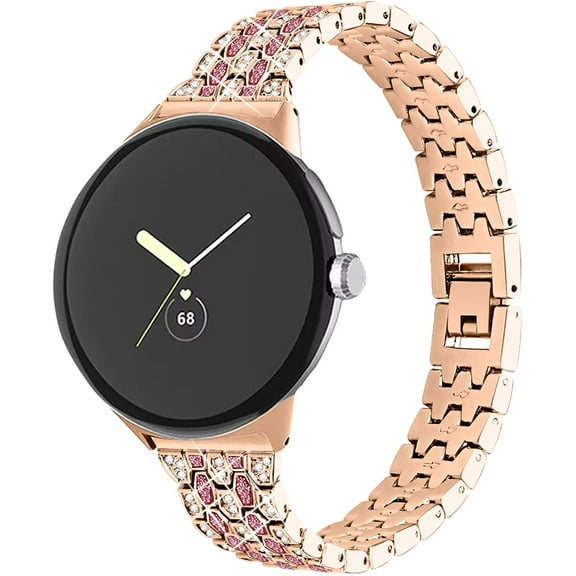KOMI Bling Bands Compatible with Google Pixel Watch 3 41mm/Pixel Watch 2/Pixel Watch 1, Glitter Metal Bracelet Straps Luxurious Rhinestone Replacement Wristband for Women