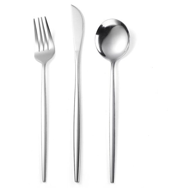 Ensemble de Couverts 3 Pcs 18/10 Acier Inoxydable Réutilisable Fourchettes Cuillères Couteaux, Ensemble de Couverts Poli Miroir, Idéal pour Réunions de Famille et Usage Quotidien (Argent)