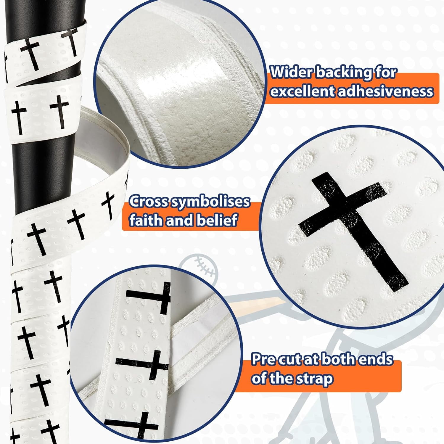 NestE-Baseball Bat Grip Tapes 1.5mm Precut and Full Adhesive Softball Grip Tape,Non-Slip Baseball Bat Wrap Tape Religious Cricket Batting Tape Replacement