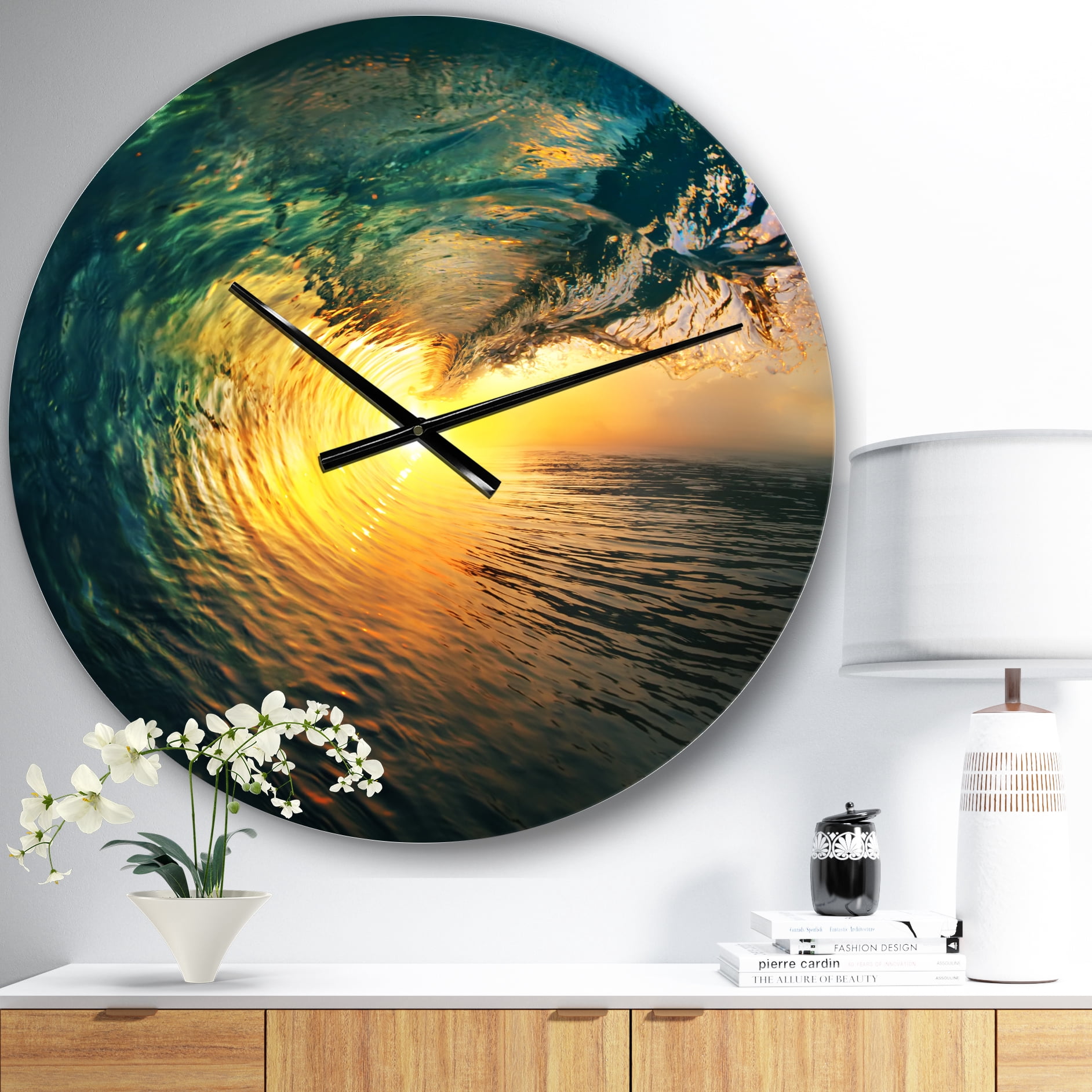 Designart 'Colored Ocean Waves Falling Down VI' Coastal wall clock