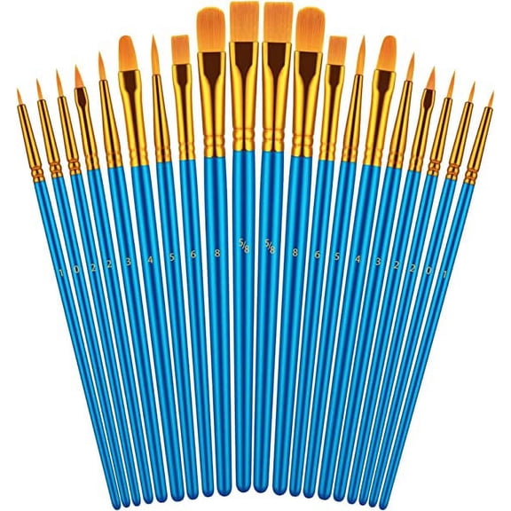 Nvzi Paint Brushes Set, 20 Pcs Paint Brushes for Acrylic Painting, Oil Watercolor Acrylic Paint Brush, Artist Paintbrushes for Body Face Rock Canvas, Kids Adult Drawing Arts Crafts Supplies, Blue