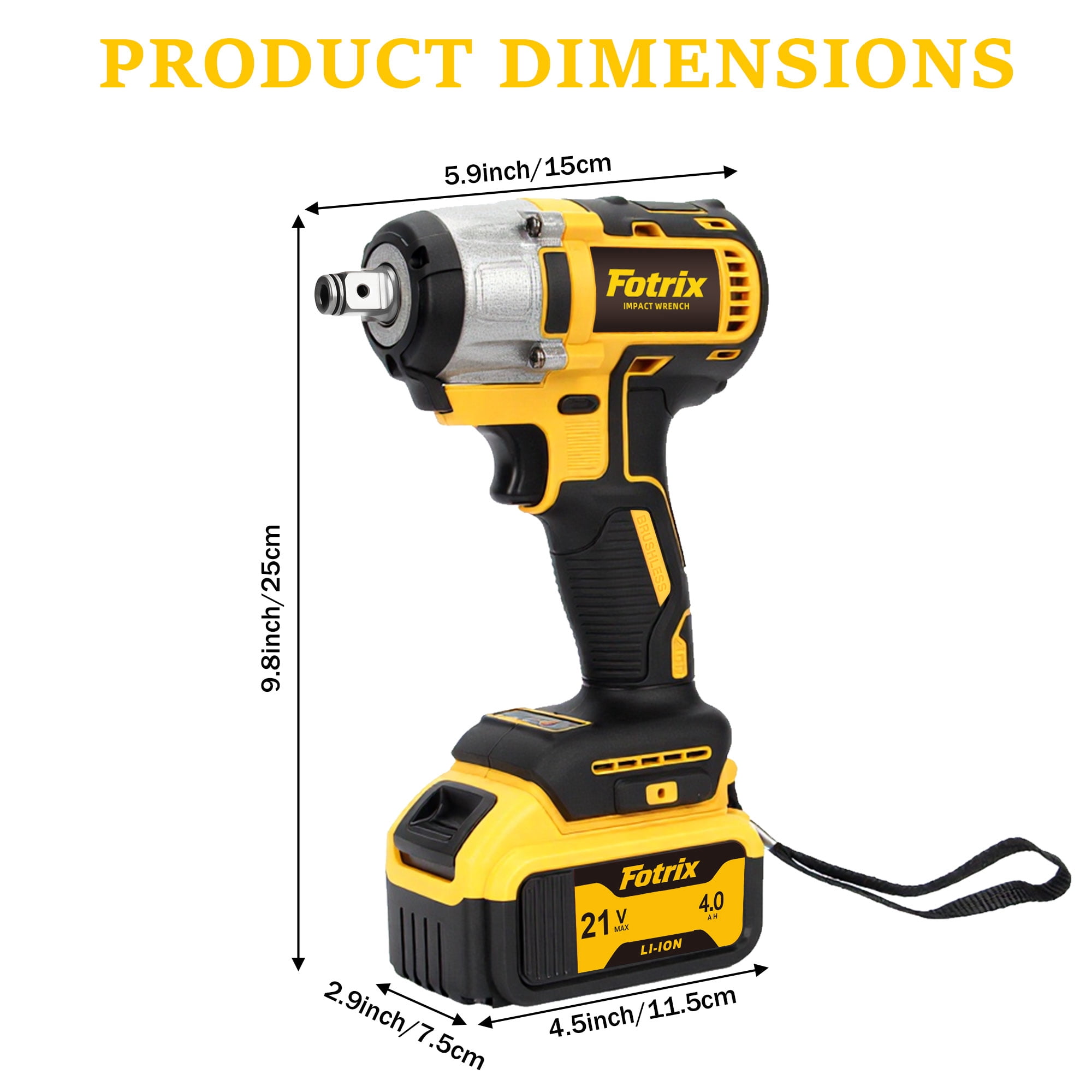 Fotrix 21V Brushless 1/2" Impact Wrench Kit, 3-in-1 Heavy Duty Drill & Driver, 4.0Ah Battery, Suitable For Home Repair, Cordless Impact Gun for Auto Repair, DIY Enthusiasts And Men