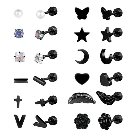 12 Pairs Tiny Stud Earrings Set,20G Stainless Steel Screw Back Stud Cartilage Helix Earrings for Women