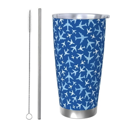

Fuzoiu Airplanes in the Sky Print 20oz Tumbler Stainless Steel Vacuum Insulated Car Cup Insulated Coffee Mug Travel Mug with Lid Thermal Cup for Outdoor-Straw Two-piece Set