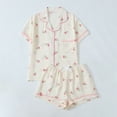 thumbnail image 2 of FASHOFT Button Up Pajamas Set for Women Cherry Print Short Sleeve Sleepwear 2 Piece Pjs Shorts Set Cute Comfy Loungewear Pink M, 2 of 3