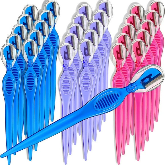 CHOK 30 Pcs Womens Face Razor Eyebrow Razor Trimmer Shaver with Precision Cover Multipurpose Face Hair Removers for Women Face Grooming Facial Lip Razor (Rose Red Blue Purple)