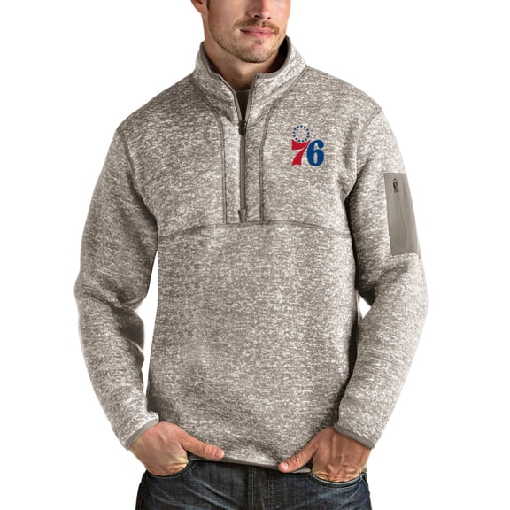 Men's Antigua Natural Philadelphia 76ers Fortune Quarter-Zip Pullover Jacket