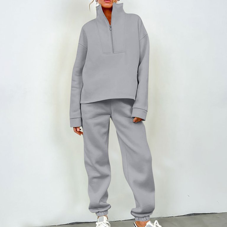 Mrat Scoop Neck Hoodie Sweatsuit Women Sweatsuits 2 Piece Set Half