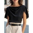 thumbnail image 5 of Women's Short Sleeve Cowl Neck Dressy Shirts Clothes Outfits Tops for Casual Summer Black S, 5 of 7