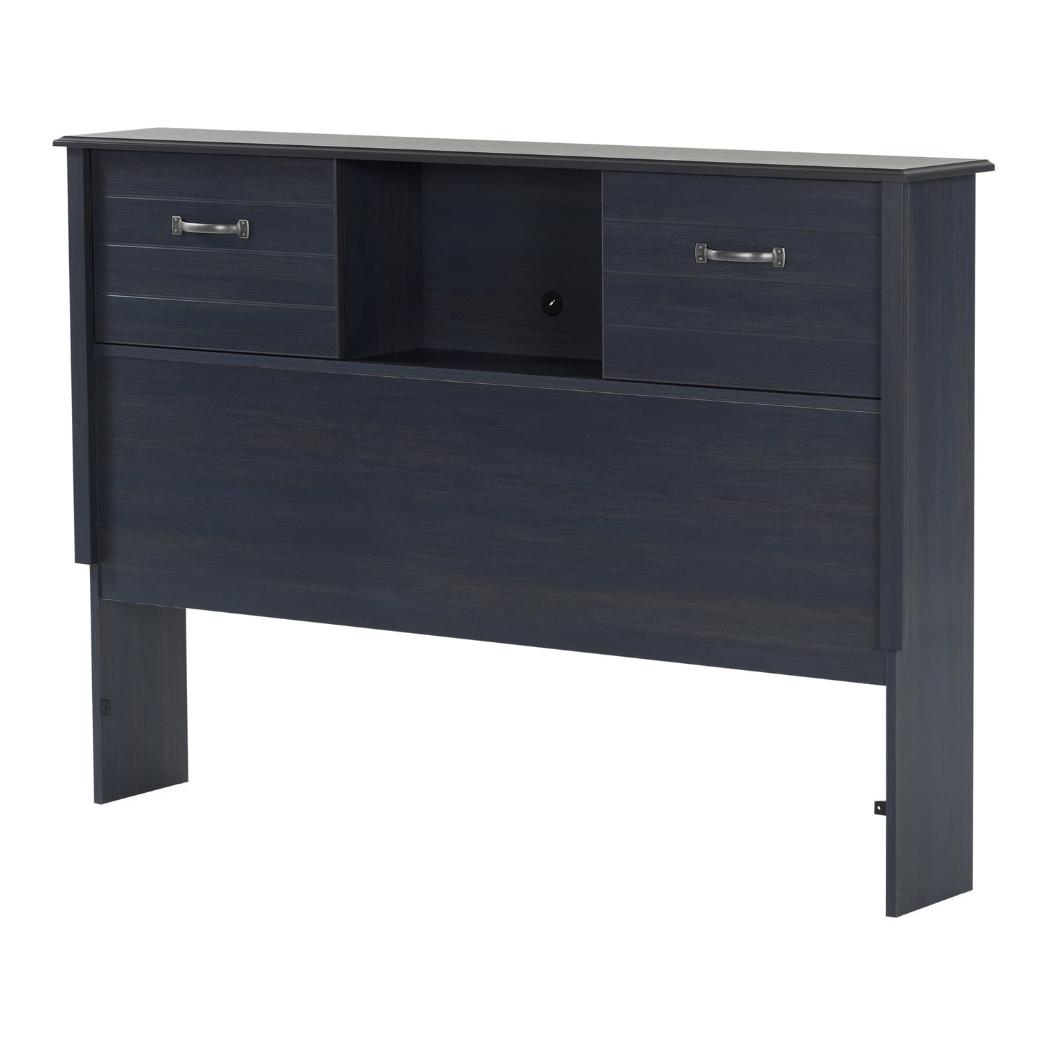 HomeStock Old World Charm Bookcase Headboard - With Sliding Doors, Blueberry Finish, Storage and Legs, 58.25" W x 9.5" H, Perfect for Functional Bedrooms