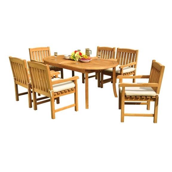 Grade-A Teak Dining Set: 6 Seater 7 Pc: 94" Oval Table And 6 Devon Arm Chairs Outdoor Patio WholesaleTeak #51DV2207