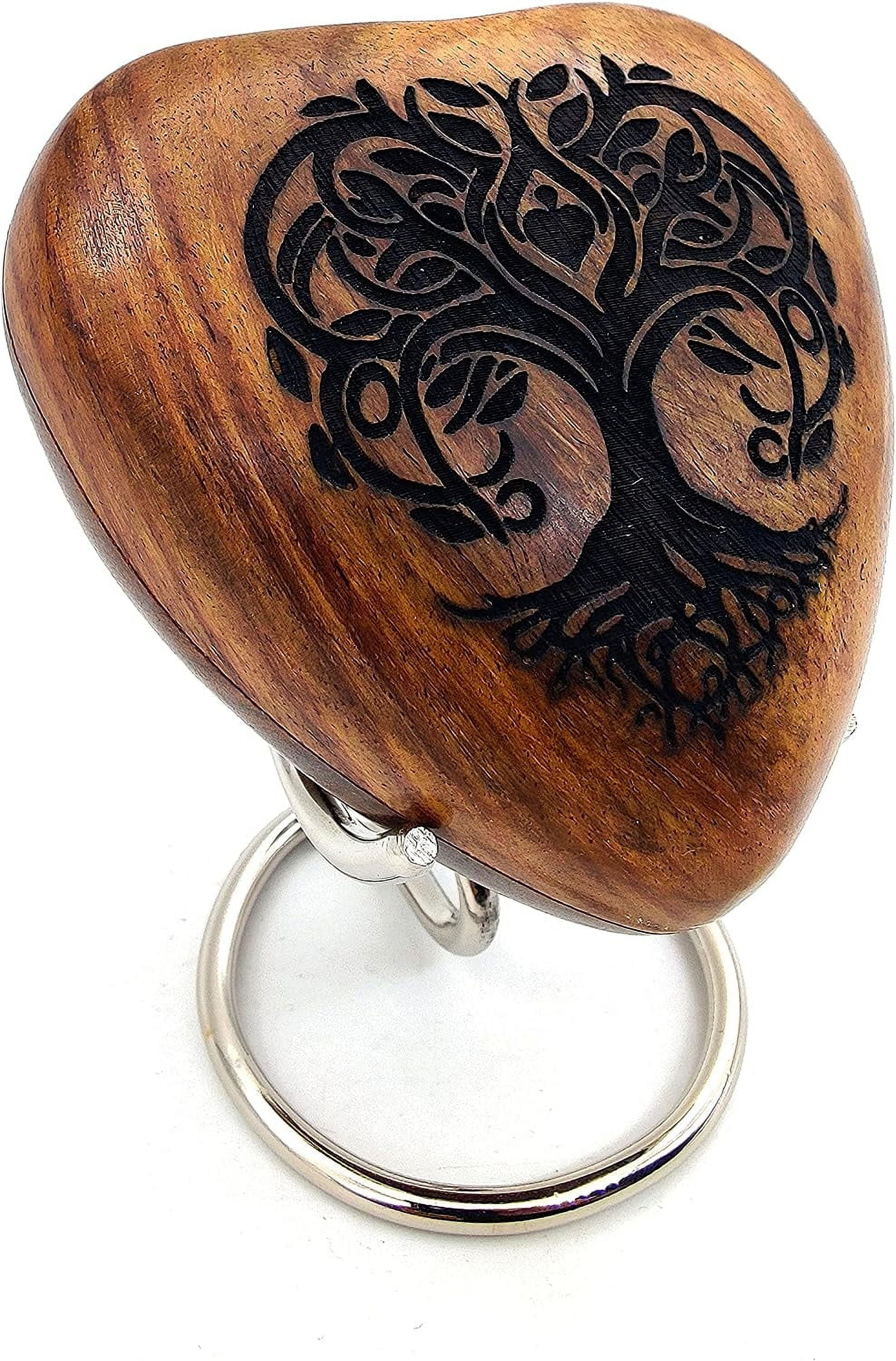 5MOONSUN5's Wooden Heart Tree Of Life Engraved Urn Keepsake Cremation Urn for Human pet Ashes Handcrafted Urn Heart Shaped - Perfect for Adults & Infants with Brass Stand 3 inch