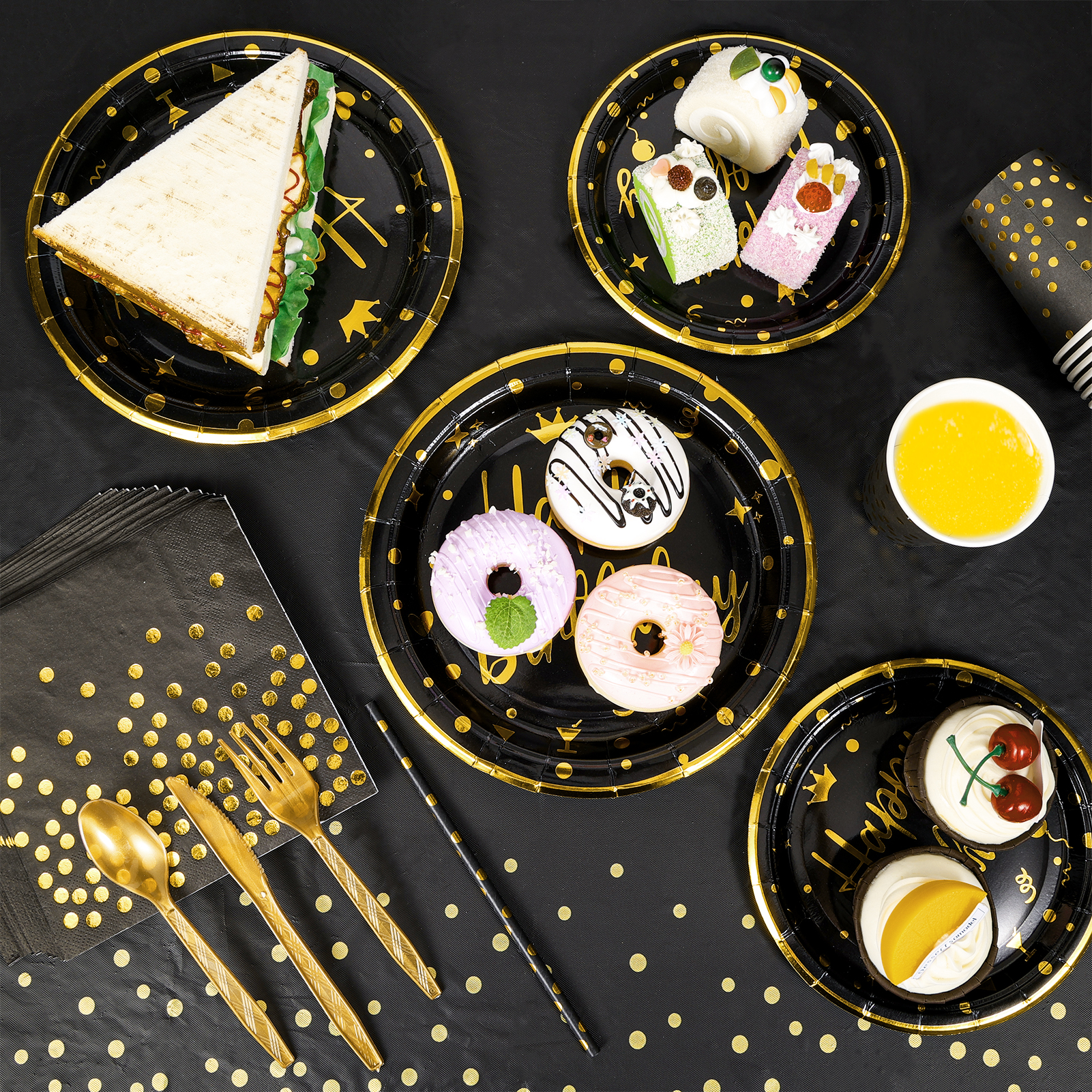 VETPW 201-Piece Black and Gold Tableware Party Set photo 4