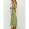 thumbnail image 3 of Vestido KOUNAI de verano de satén con encaje sin espalda y cuello en V maxi oliva, 3 of 4