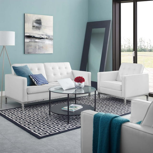 Modway Loft Ensemble Moderne de 2 Pcs en Similicuir avec Causeuse et Fauteuil, Blanc
