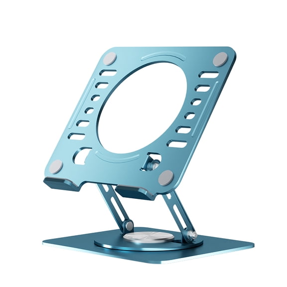 Swivel Laptop Stand for Desk – Adjustable Laptop Riser with 360° Rotation, Height & Tilt, Vented Metal Cooling Panel, Portable Folding Stand (OceanBlue)