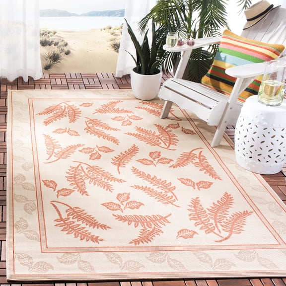 Safavieh Courtyard Euler Floral Indoor/Outdoor Area Rug, Natural/Terracotta, 4' x 5'7"