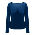 thumbnail image 3 of Kinrui Womens Velvet Tops Business Casual Long Sleeve Shirts Sweetheart Neck Slim Fit Soft Stretch Tees Work Blouses Navy,XXL, 3 of 8