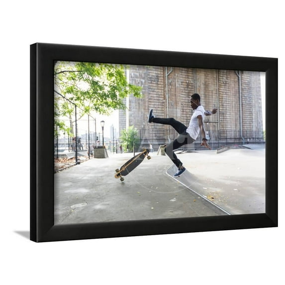 African American Boy Skating at Park and falling Down, Figurative Framed Art Print Wall Art by William Perugini Sold by Art.Com