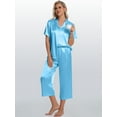 thumbnail image 6 of DAKIMOE Silk Satin Pajama Set for Women Capri Pajamas Short Sleeve Button Down Two Piece Pjs Sleepwear Soft Loungewear Nightwear, 6 of 8
