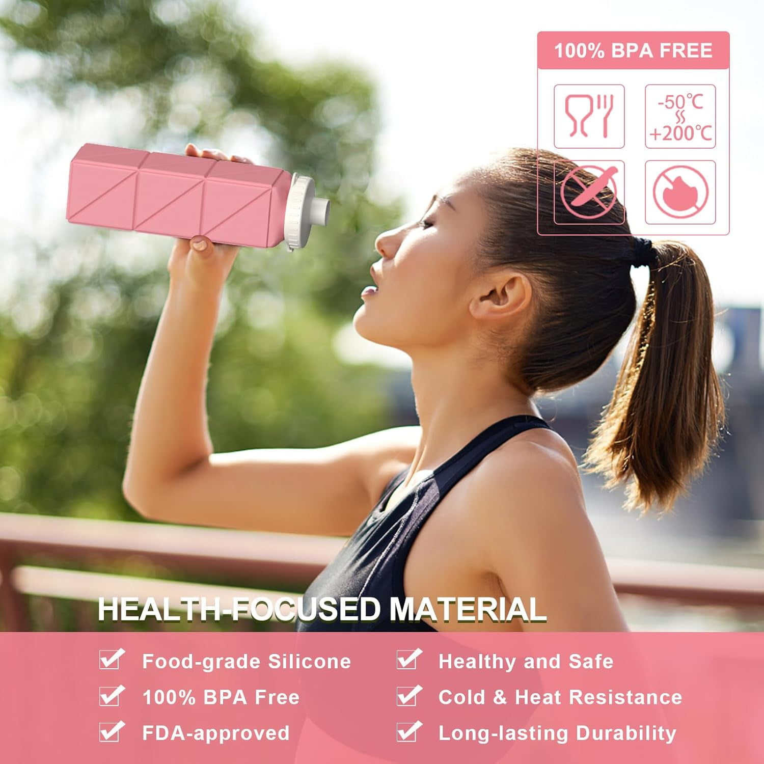 WarmH Collapsible Water Bottles 2 Pack, Silicone Foldable Portable Travel Water Bottle 20.6oz, Folding Lightweight Reusable Leakproof for Traveling Camping Hiking Cycling Yoga Sports Outdoor