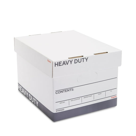 Staples Triple Wall Heavy Duty File Box Lift Off Lid Letter/Legal White/Gray 12/Carton (TR59220)