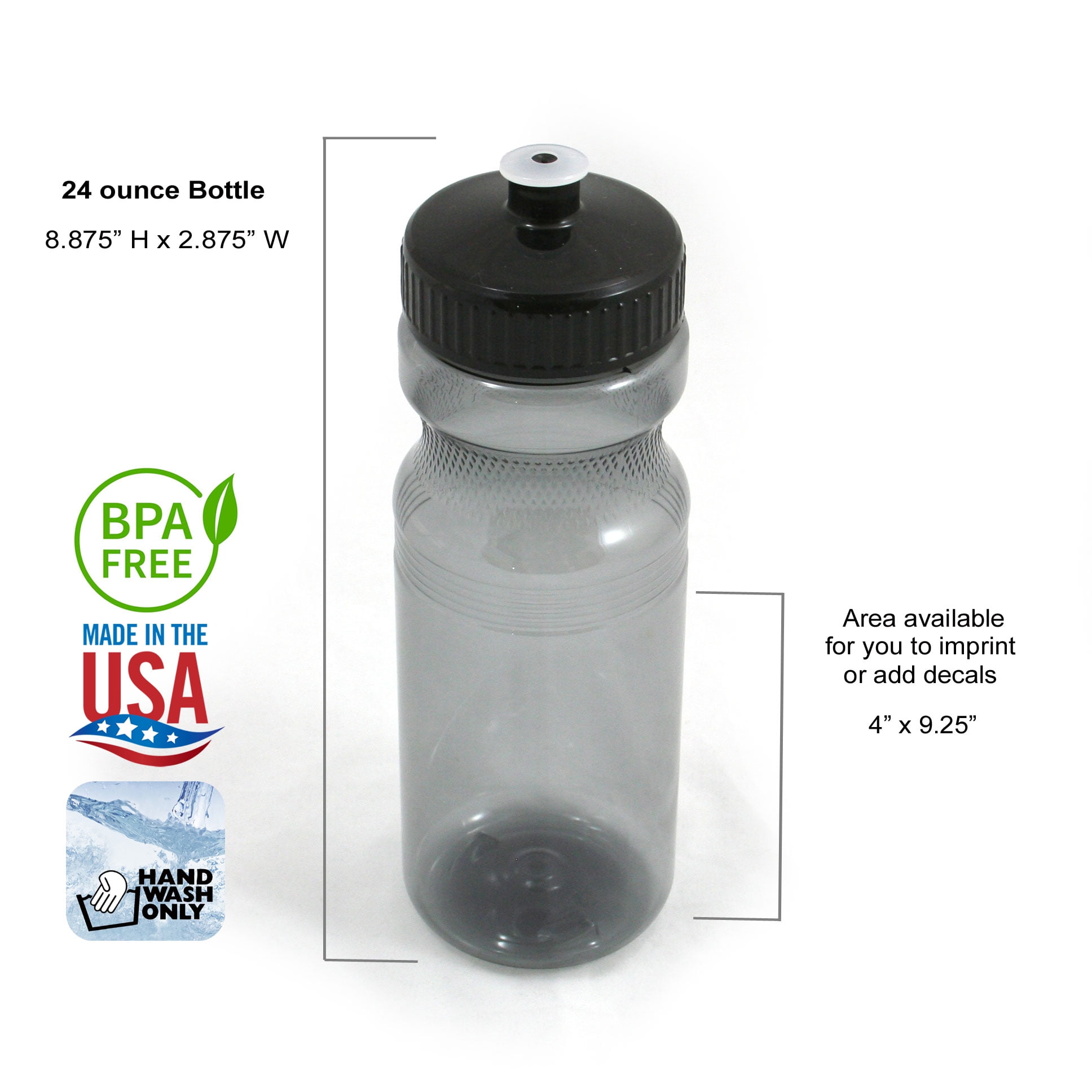 Rolling Sands BPA-Free 24 Ounce Clear/Rainbow Water Bottles, Bulk 30 Pack, Made in USA