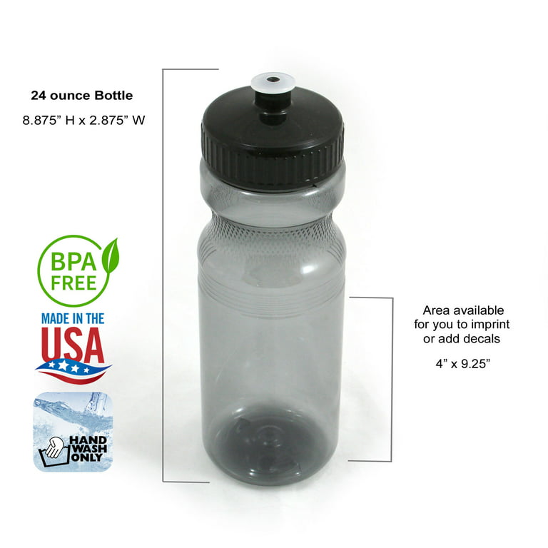 Rolling Sands BPA-Free 24 Fluid Ounce Charcoal Sports Water Bottles, Bulk  30 Pack, Made in USA 