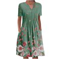 thumbnail image 1 of Pompotops Robe Tunique Décontractée à Manches Courtes pour Femmes, Été, Taille Nouée, Double Couche, Volants, Col en V, 1 of 9