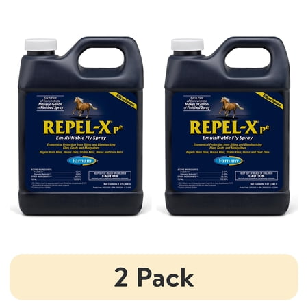 (2 pack) Farnam Repel-X pe Fly Spray Concentrate for Horses & Dogs, Insect Repellent for Mosquitoes, Ticks & Gnats, 32 fl oz Concentrate Makes 8 Quarts
