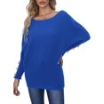thumbnail image 2 of Women'S Off Shoulder Long Sleeve Solid Color Knitted Sweater Casual Loose Fall Trendy Pullover Tops Blue M, 2 of 8