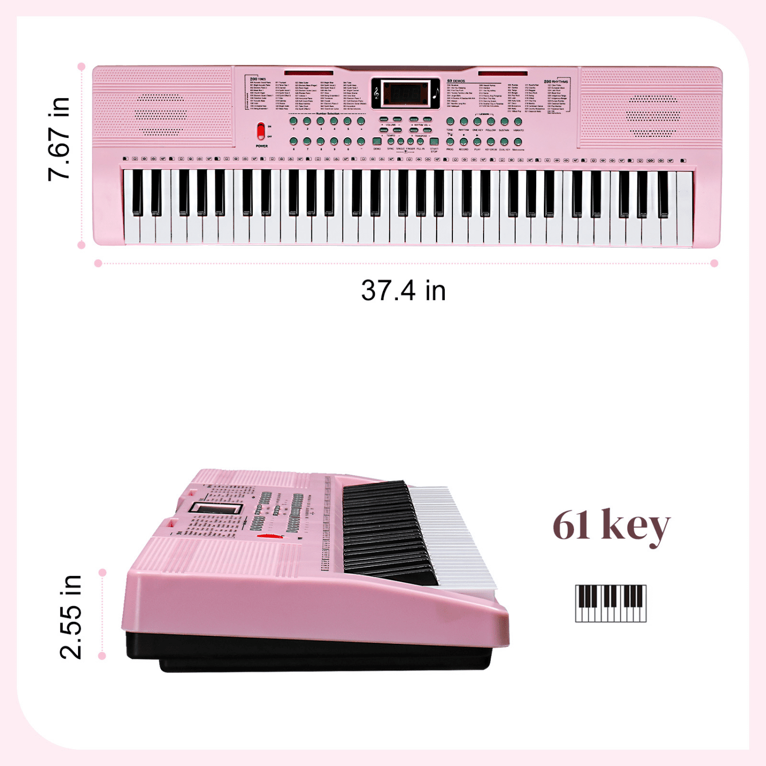 Hassch 61 Key Keyboard Piano with Stand and Bench, Built-In Speakers, Headphone, Microphone, Music Rest, LED Screen, 3 Teaching Modes for Beginners Starters, Pink