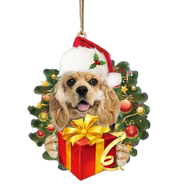 Gibobby Perro de Navidad con caja de regalo Adorno Decoraciones para árboles de Navidad Árbol de Navidad Colgante DIY Bendición Cachorro Colgante Regalo(B)