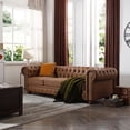 thumbnail image 2 of Onbeam 88" Chesterfield Sofa with Nailhead Trim - Faux Leather 3 Seater Sofa for Living Room - Brown, 2 of 9