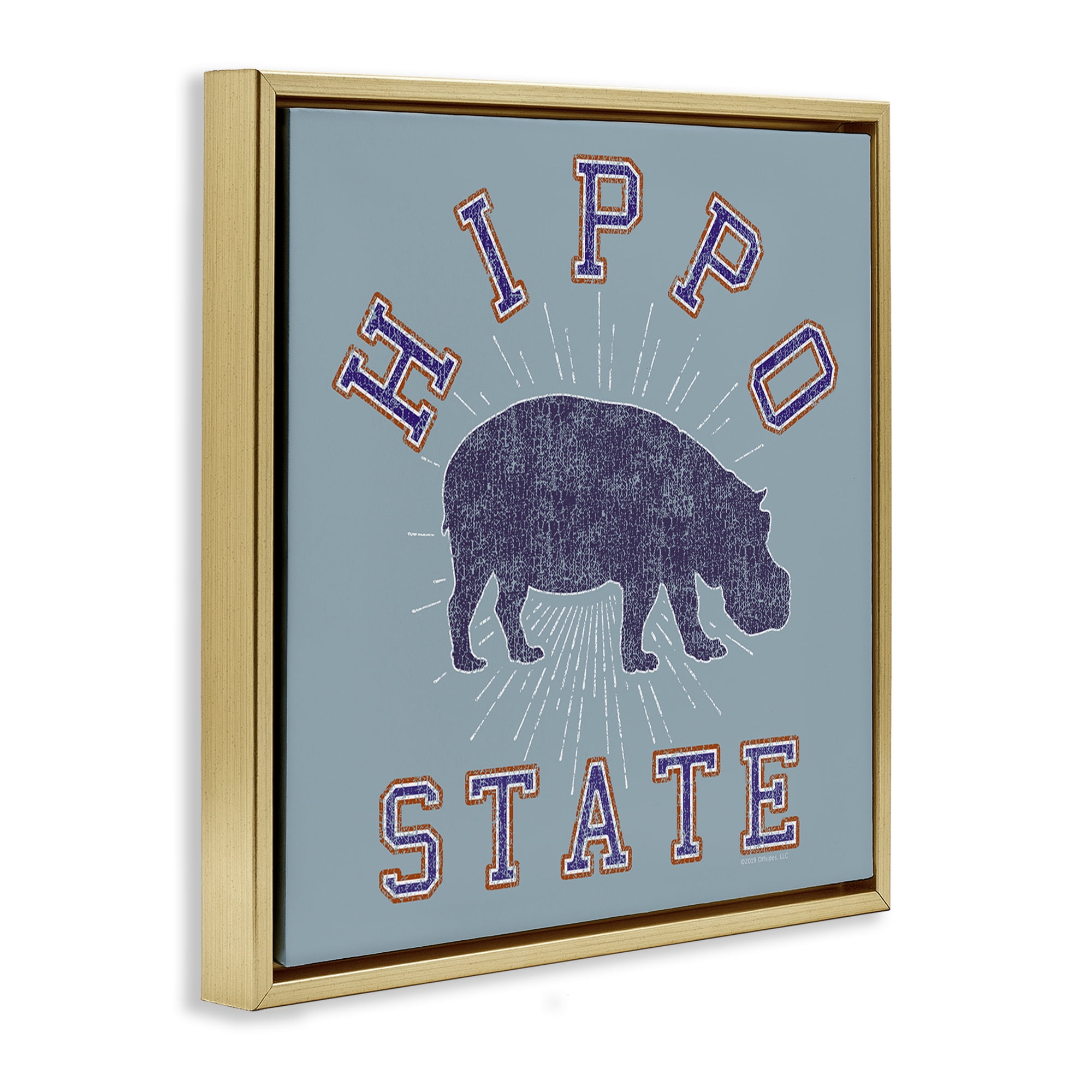 Stupell Industries Varsity Style Hippo State Novelty & Humor Painting Gold Floater Framed Canvas Art Print Wall Art, 18 x 18