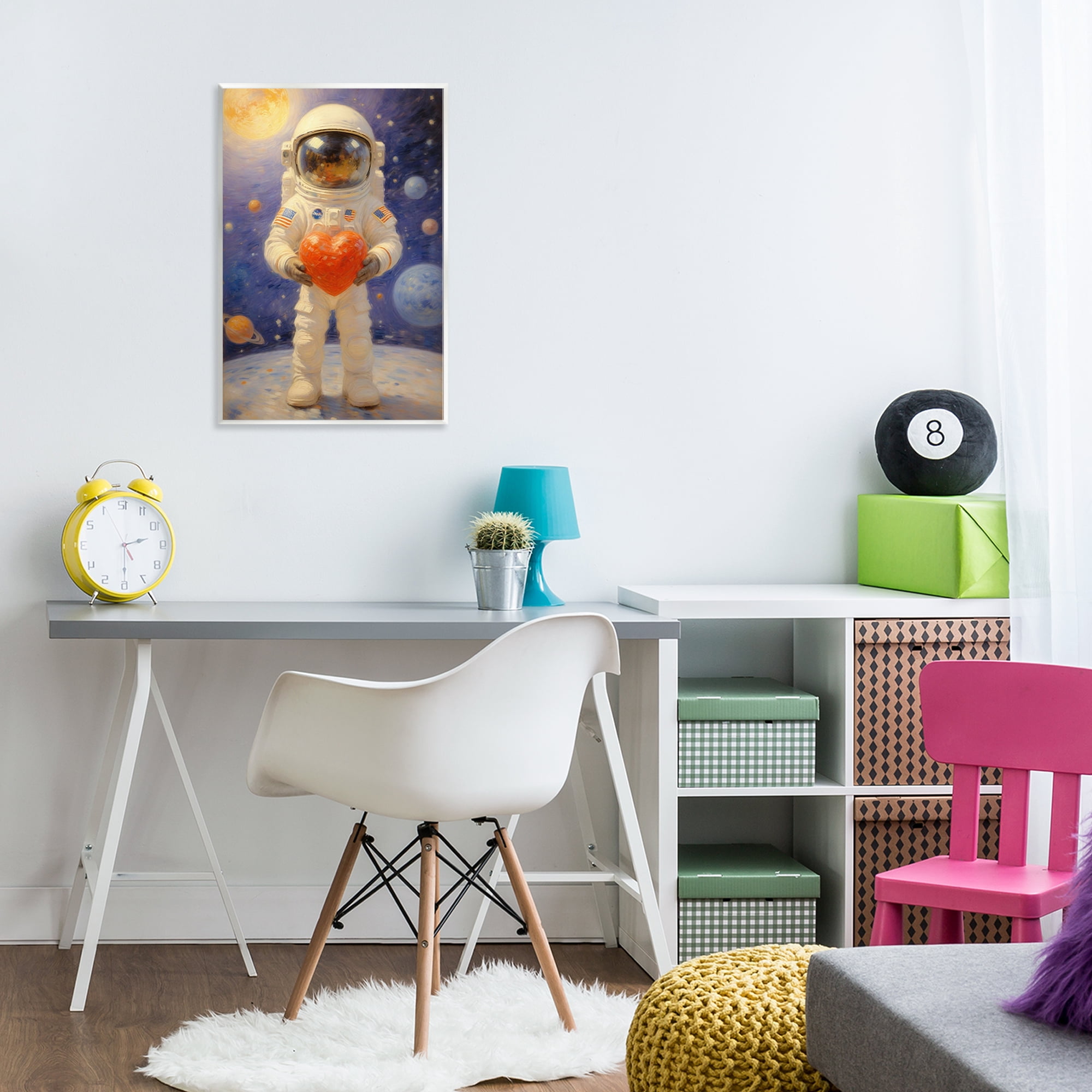 Astronaut Holding Heart Wall Plaque Art, design by Angie Hawke