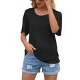 thumbnail image 3 of Sonducket Camiseta de mujer, manga corta, cuello redondo, sexy, hueco, top suelto de verano, blanco, M Prendas para la parte del cuerpo Negro M Sonducket AP001234-14, 3 of 6