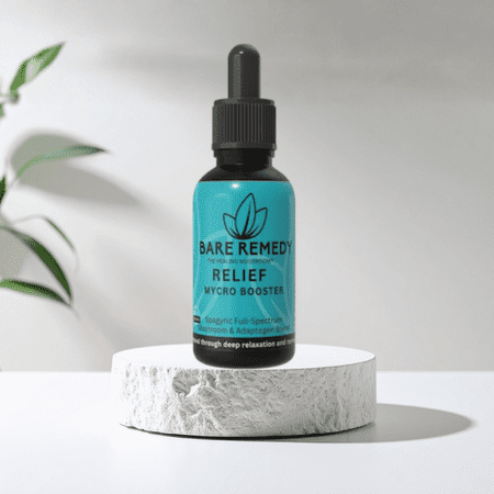 BareRemedy Relief MyCro Booster - Organic Reishi & Turkey Tail Mushroom Extract Tincture for Stress Relief, Sleep Support & Immune Health - Calming Adaptogen Supplement - Liquid Formula (1 fl oz)
