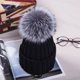 thumbnail image 5 of Gorro de punto con pompón para mujer, forro polar térmico de invierno, con pompón sintético, 5 of 6