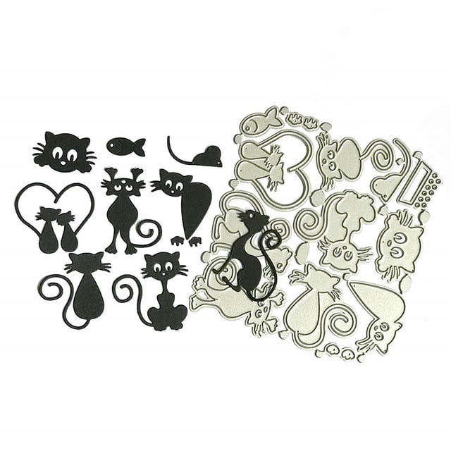 Matsuzay troquel de corte de gato, molde de corte DIY de acero al carbono, molde de plantilla para hacer tarjetas de gato de dibujos animados Artesanía Matsuzay HA022257-00